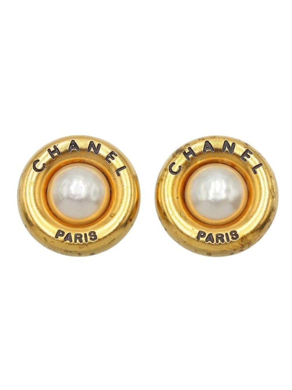 Chanel Logo Faux Pearl Round Earrings